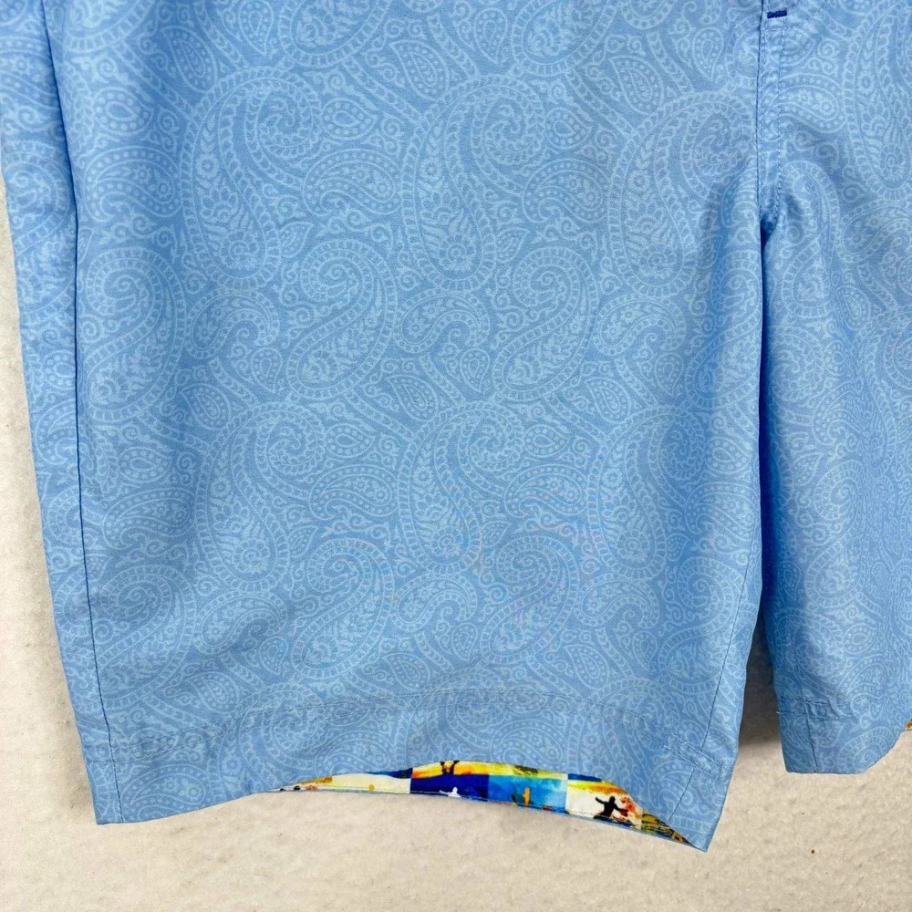 Robert Graham Board Shorts Mens Size 34 Blue Paisley Classic Fit Swim Trunks